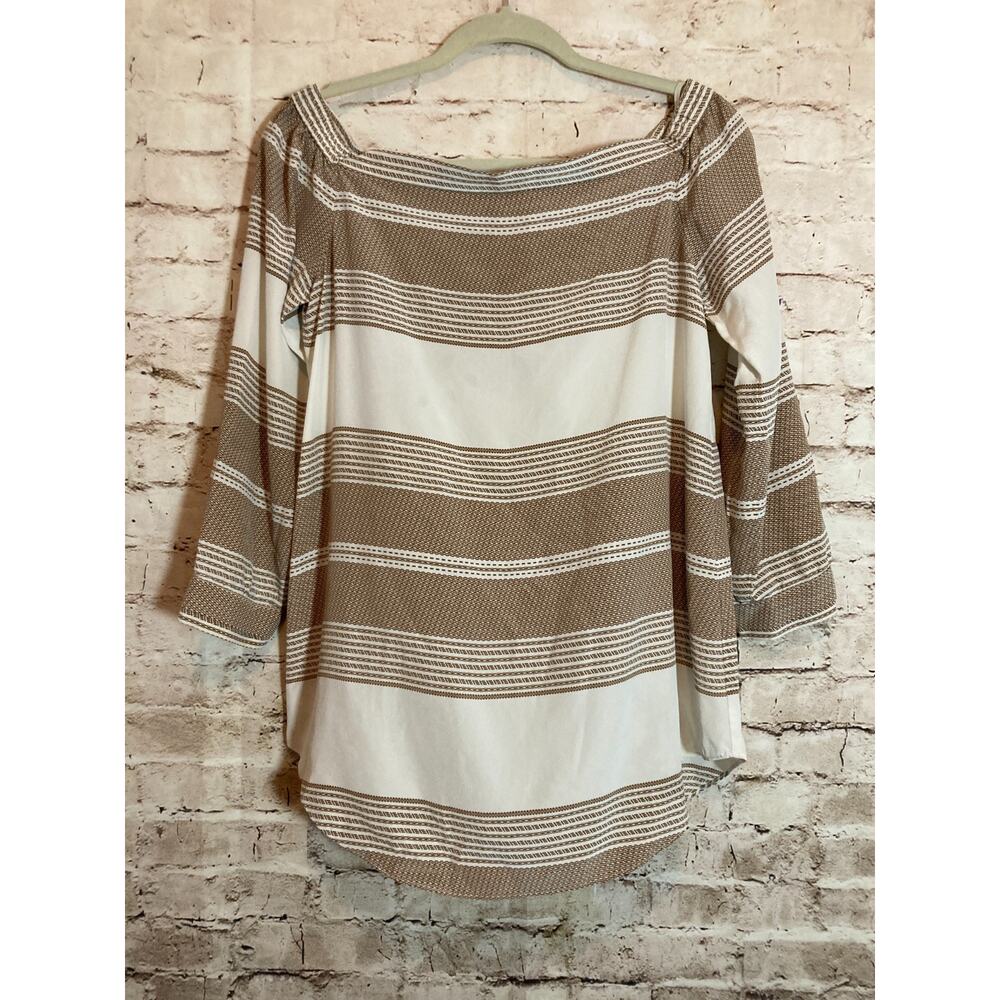 Derek Lam IO Crosby‎ Top Womens 6 Brown & Cream Striped Off The Shoulder Flowy